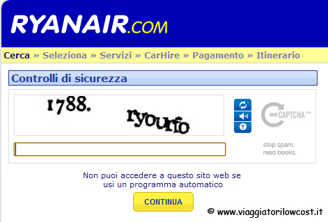 Codici Captcha Ryanair