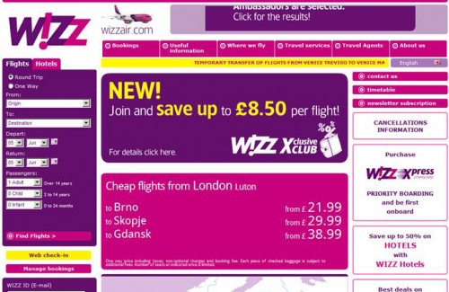 Wizzair grafica vecchio sito