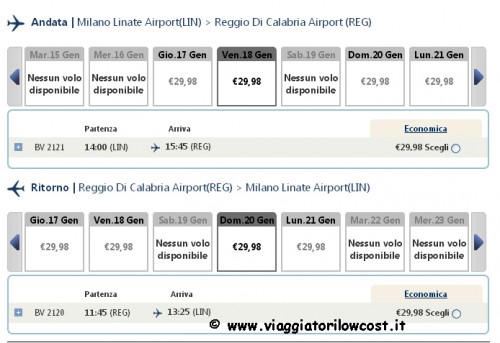 Voli low cost Milano Reggio Calabria