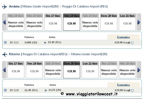 Voli low cost Milano Reggio Calabria