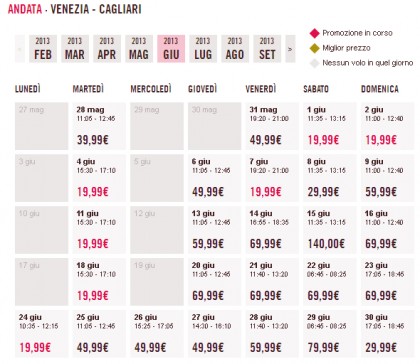 Voli low cost Venezia Cagliari