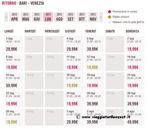 voli low cost Bari Venezia