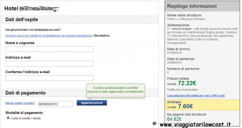 codice sconto hotel Budgetplaces.com