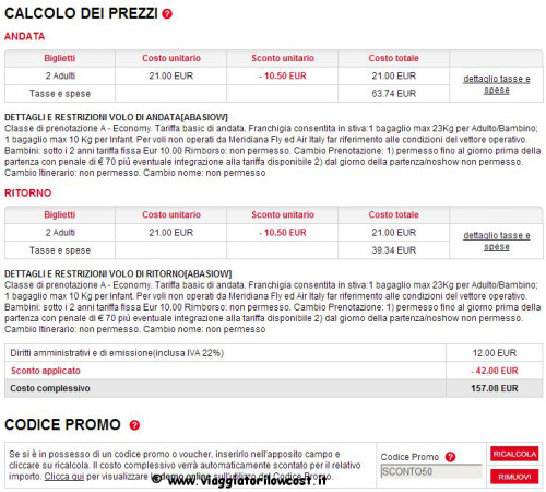 codice Meridiana Fly Sconto voli