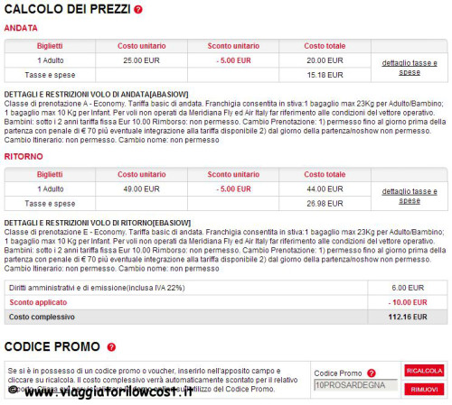 codice sconto Meridiana Fly voli Sardegna