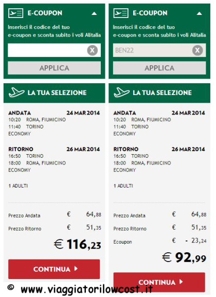 voli Alitalia nazionali codice sconto