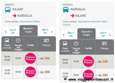 Biglietti autobus low cost  Francia