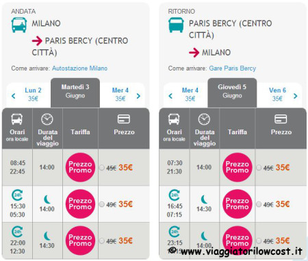 Biglietti autobus low cost  Francia