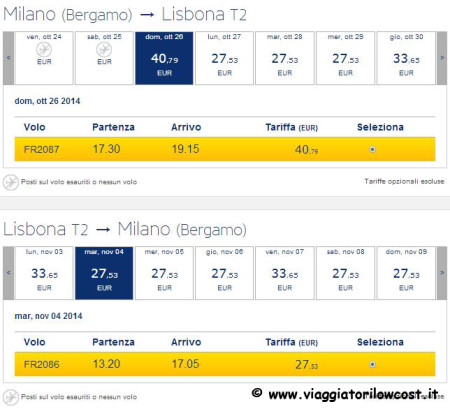 voli low cost Ryanair Lisbona