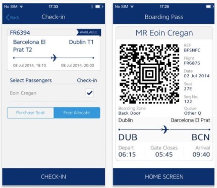 check-in online mobile Ryanair carta di imbarco digitale