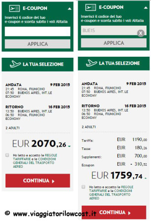 E-coupon Alitalia Voli per l'Argentina