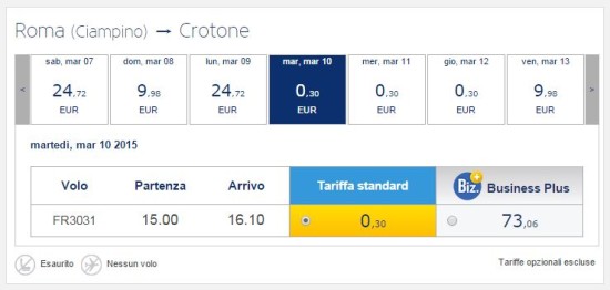 Voli ultra low cost per Crotone di Ryanair