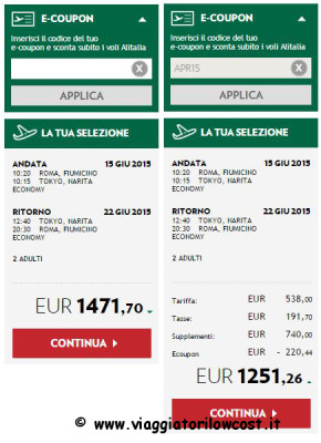 codice sconto Alitalia Voli 2015 extraeuropei