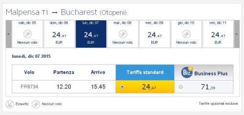 voli low cost Ryanair a Milano Malpensa per Bucarest