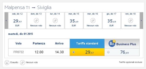 voli low cost Ryanair a Milano Malpensa per Siviglia