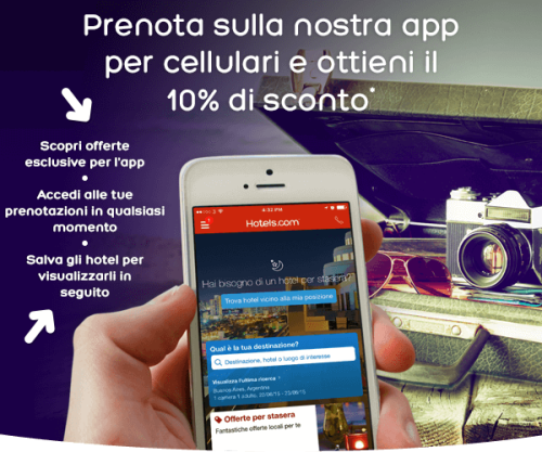 codice sconto Hotels.com con app mobile