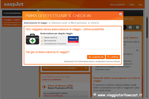 fare check-in online Easyjet e assicurazione viaggio