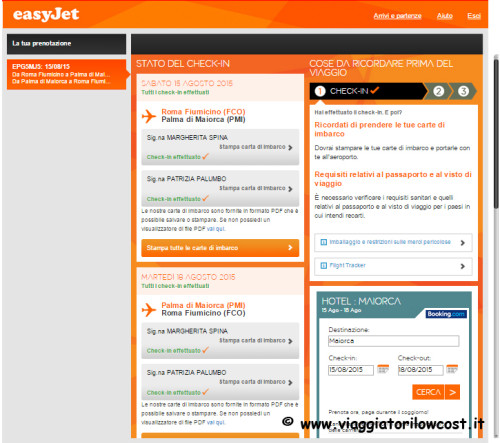 fare check-in online Easyjet e carte di imbarco