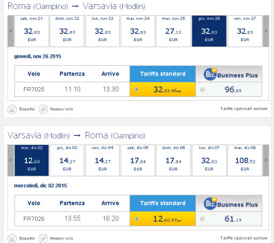 Voli low cost Ryanair per Varsavia