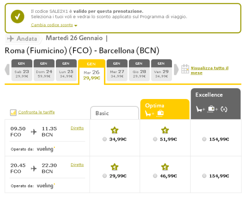 voli low cost Roma Barcellona di Vueling