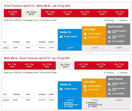 voli low cost per Malta da Roma estate 2016