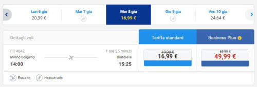 Voli low cost Ryanair per Bratislava da Bergamo